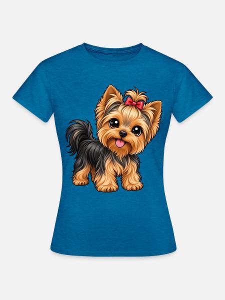 Yorkshire Terrier im Kawaii-Stil - Frauen T-Shirt - Antikblaues Saphir meliert