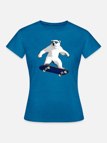 Skateboarder Eisbär - Frauen T-Shirt - Antikblaues Saphir meliert