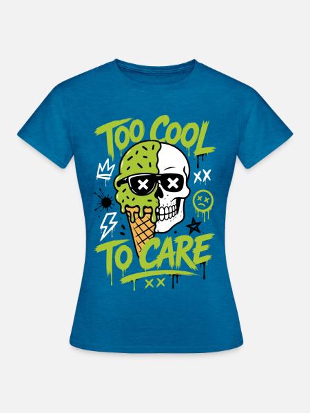 Eis-Totenkopf – Too Cool to Care - Frauen T-Shirt - Antikblaues Saphir meliert