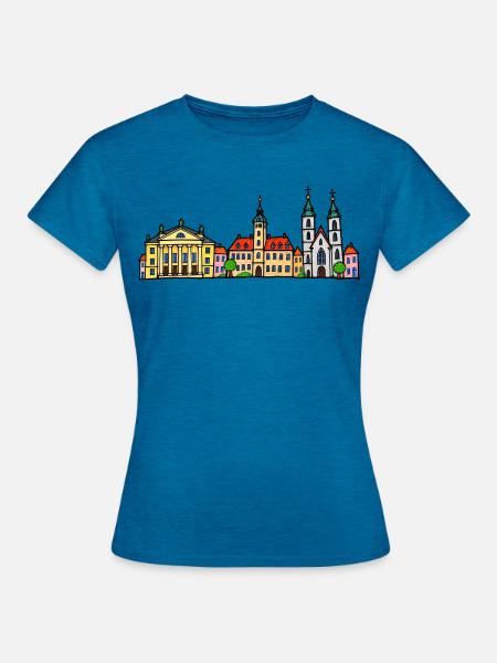 Weimar Skyline im bunten Wachsmalstil - Frauen T-Shirt - Antikblaues Saphir meliert
