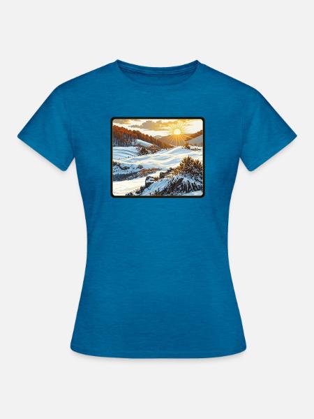 Wintersonnenaufgang in den Bergen - Frauen T-Shirt - Antikblaues Saphir meliert