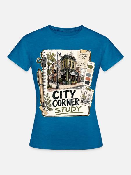 CITY CORNER STUDY - Frauen T-Shirt - Antikblaues Saphir meliert