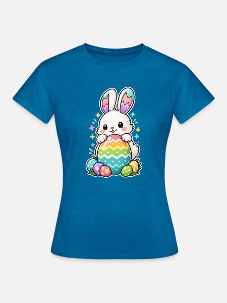Kinder-Osterhasen-Familieneiersuche - Frauen T-Shirt - Antikblaues Saphir meliert