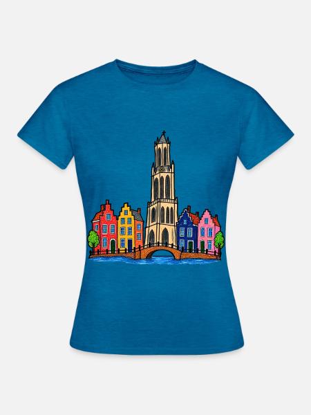 Utrecht Skyline im bunten Wachsmalstil - Frauen T-Shirt - Antikblaues Saphir meliert
