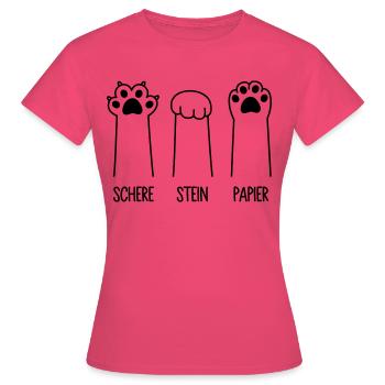 Schere Stein Papier Katze Pfote Spiel Katzenpfoten - Frauen T-Shirt - Azalea - Vorne - AI Model Female 172 dark (172cm)