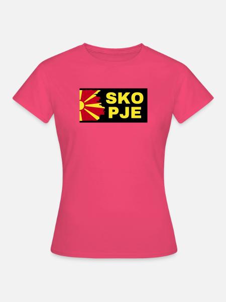 Skopje City with North Macedonia Flag Design - Women's T-Shirt - azalea