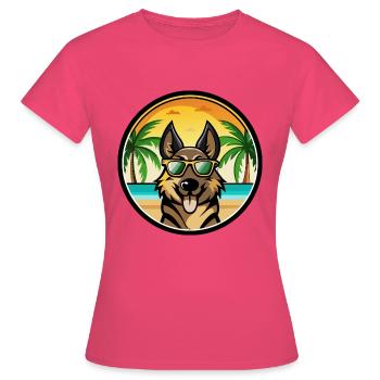 Berger d’Europe de l’Est Race Cartoon Beach - T-shirt Femme - rose azalée - Devant - AI Model Female 172 dark (172cm)
