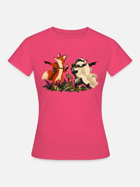 Fuchs und Dachs auf Wandertour - Frauen T-Shirt - Azalea