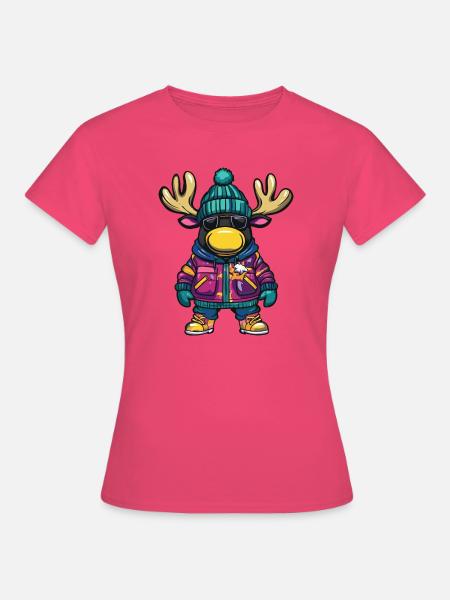 Elch mit Winterjacke und Sonnenbrille - Frauen T-Shirt - Azalea