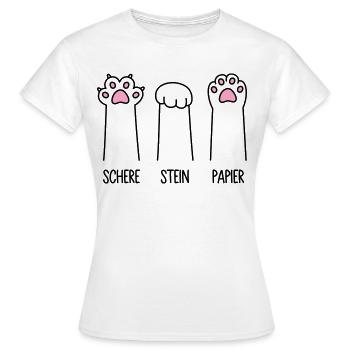 Schere Stein Papier Katze Pfote Spiel Katzenpfoten - Frauen T-Shirt - Weiß - Vorne - AI Model Female 172 dark (172cm)
