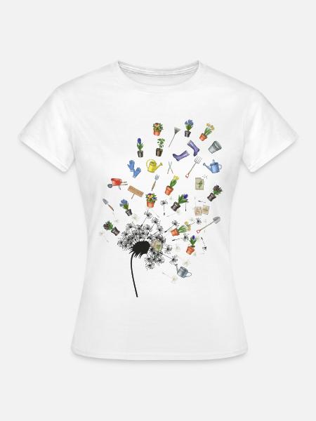 Garten in Splittern: Werkzeuge und Blumen - Frauen T-Shirt - Weiß