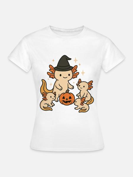 Halloween Axolotl Familie mit Kürbis - Frauen T-Shirt - Weiß