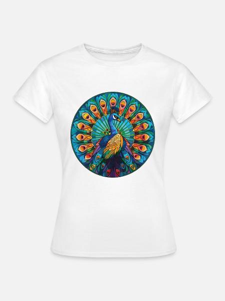 Pfauenbunte Aquarell-Tierillustration - Frauen T-Shirt - Weiß