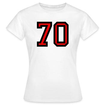 70. 70 ANS. 70e ANNIVERSAIRE. ANNIVERSAIRE 70 ANS. - T-shirt Femme - blanc - Devant - AI Model Female 172 dark (172cm)