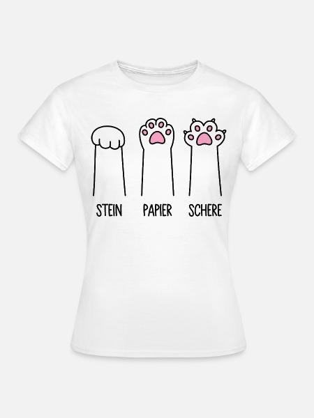 Stein Papier Schere Katze Pfote Spiel Katzenpfoten - Frauen T-Shirt - Weiß