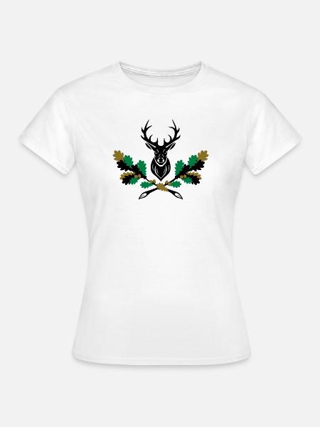 Hirsch Geweih Eiche Logo 3farbig - Frauen T-Shirt - Weiß