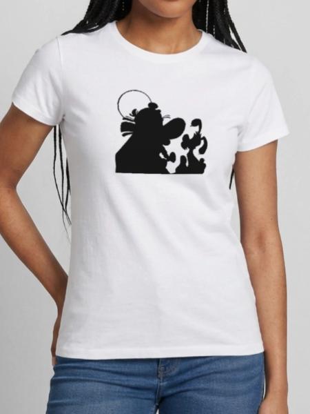 Asterix & Obelix - Obelix mit Idefix Schatten - Frauen T-Shirt - Weiß - Vorne - AI Model Female 172 dark (172cm)