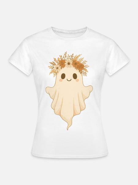 Boho Geist mit Blumenkranz – Süßes Halloween - Frauen T-Shirt - Weiß