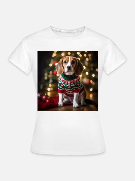 Weihnachtsbeagle im festlichen Strickpullover - Frauen T-Shirt - Weiß