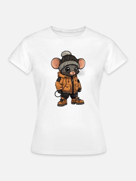 Maus mit Winterjacke und Mütze - Frauen T-Shirt - Weiß