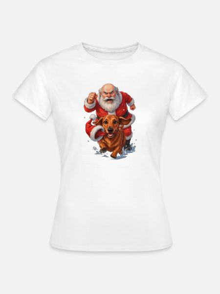 Dackel klaut Weihnachtsmannmütze - Frauen T-Shirt - Weiß