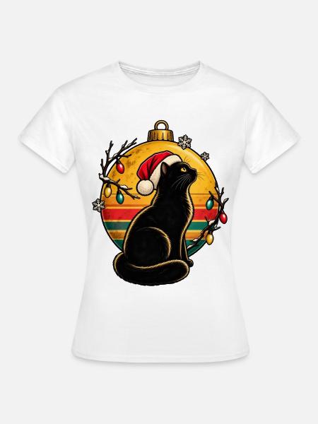 Schwarzer Kater im Weihnachtszauber - Frauen T-Shirt - Weiß