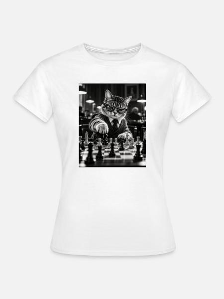 Katze Schachspieler Retro Design - Frauen T-Shirt - Weiß