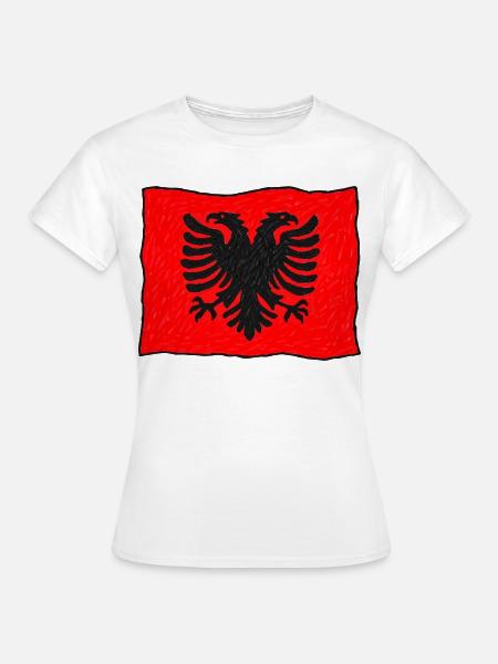 Albanische Flagge im Wind – Handgezeichnet - Frauen T-Shirt - Weiß