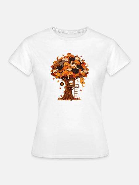 Katzenbaum Herbsttraum - Frauen T-Shirt - Weiß