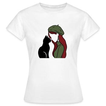 ragazza_rossa_con_basco_verde_con_gatto_nero - Frauen T-Shirt - Weiß - Vorne - AI Model Female 172 dark (172cm)