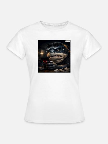 Hai_mit_Handy-_Akku1- - Frauen T-Shirt - Weiß