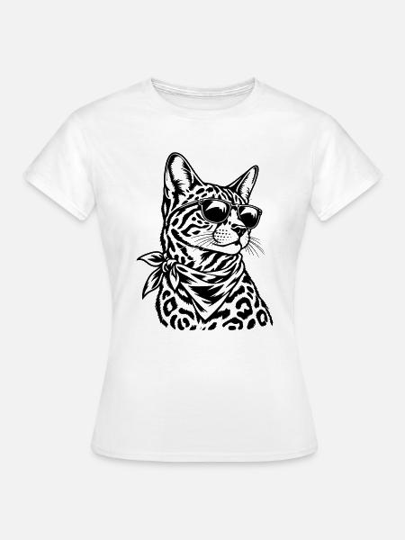 Bengalkatze – Cooler Biker mit Sonnenbrille - Frauen T-Shirt - Weiß