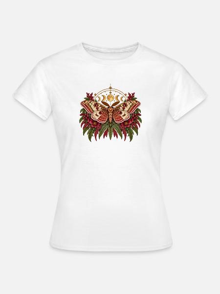 Mondmotte im Blütenkranz - Frauen T-Shirt - Weiß