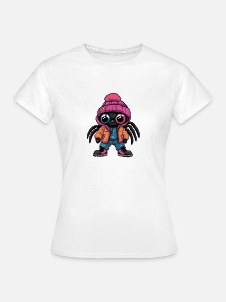 Spinne mit Winterjacke und pinker Mütze - Frauen T-Shirt - Weiß
