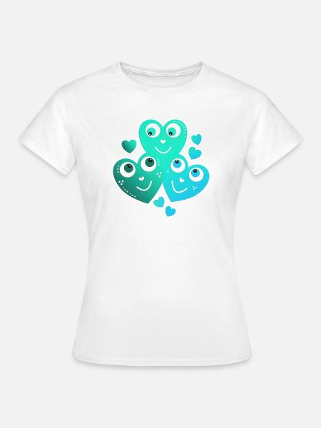 fröhliche türkisblaue Herzen lächelnde Herzen  - Frauen T-Shirt - Weiß