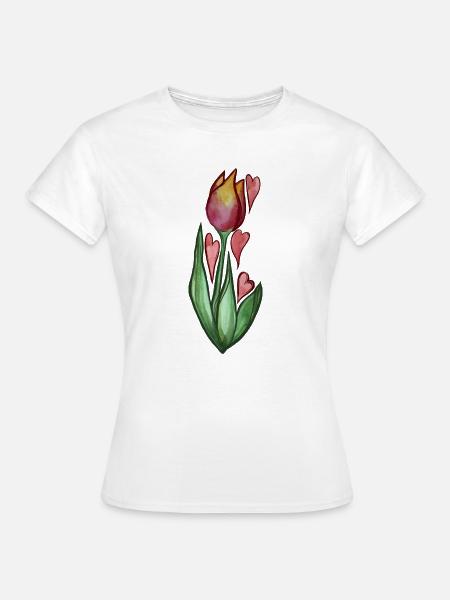 Aquarell-Tulpenherzen blühen - Frauen T-Shirt - Weiß