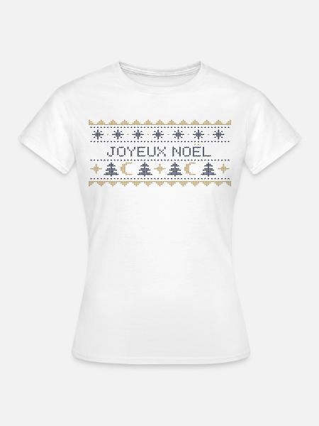 Himmlischer Weihnachtspullover – Gestrickter Mond und Sterne - Frauen T-Shirt - Weiß