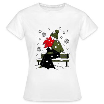 ragazza_capelli_rossi-_sotto_la_neve_con_gatto_ - Frauen T-Shirt - Weiß - Vorne - AI Model Female 172 dark (172cm)