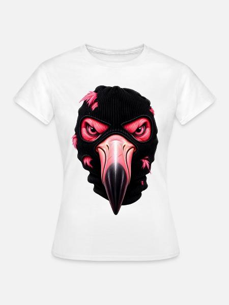 Flamingo mit Sturmhaube – Frecher Streetstyle - Frauen T-Shirt - Weiß