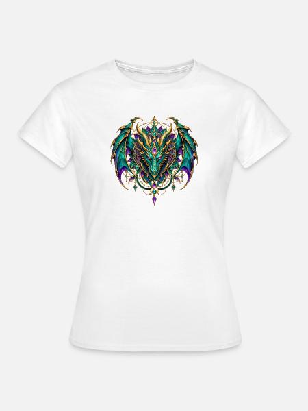 Drachenwappen – Türkiser Drache mit Edelsteinen - Frauen T-Shirt - Weiß