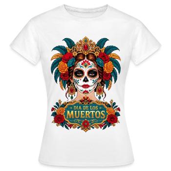 Mexikanische Totenkopffrau Dia de los Muertos - Frauen T-Shirt - Weiß - Vorne - AI Model Female 172 dark (172cm)