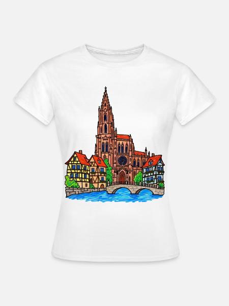 Straßburg Skyline im Wachsmalstil - Frauen T-Shirt - Weiß