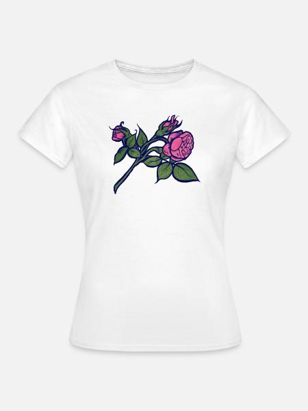 Rosa Rose mit neonblauer Kontur - Frauen T-Shirt - Weiß