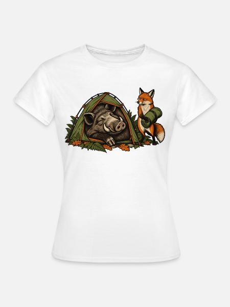 Wildschwein und Fuchs beim Zelten - Frauen T-Shirt - Weiß