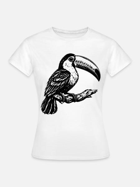Tukan – Schwarz Weiß Vogelgravur - Frauen T-Shirt - Weiß