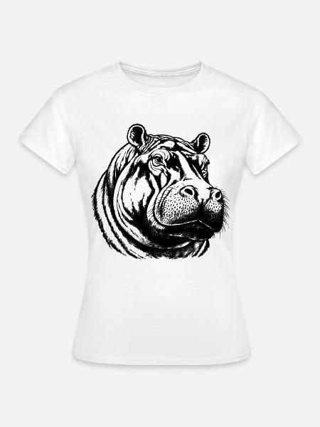 Flusspferd – Schwarz Weiß Tierporträt - Frauen T-Shirt - Weiß