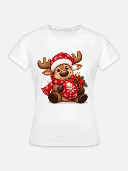 Weihnachtselch mit roter Weihnachtskugel - Frauen T-Shirt - Weiß