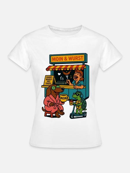 Dackel Imbiss Moin und Wurst - Frauen T-Shirt - Weiß
