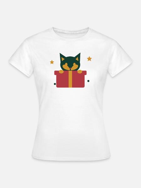 Neugierige Katze im Weihnachtsgeschenk - Frauen T-Shirt - Weiß