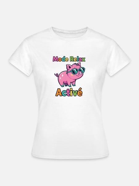 Entspannter Modus Active Funky Pig - Frauen T-Shirt - Weiß